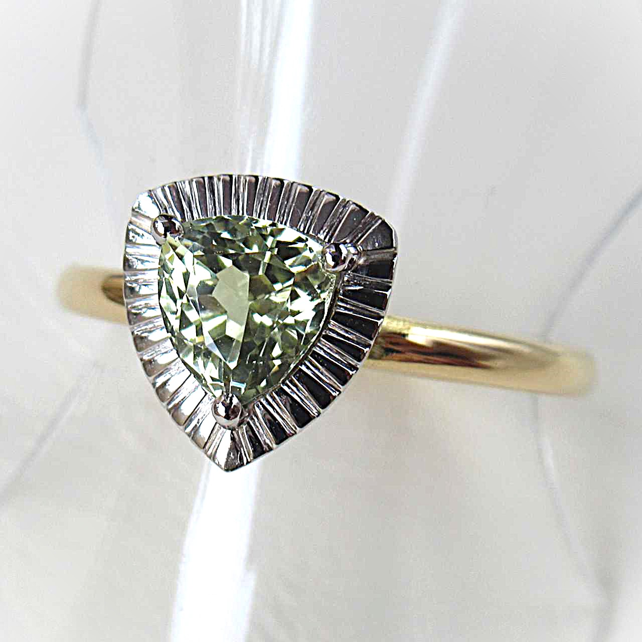 【日本製】無処理☆天然色クリソベリルのK18&Pt900リング【11号】No.74